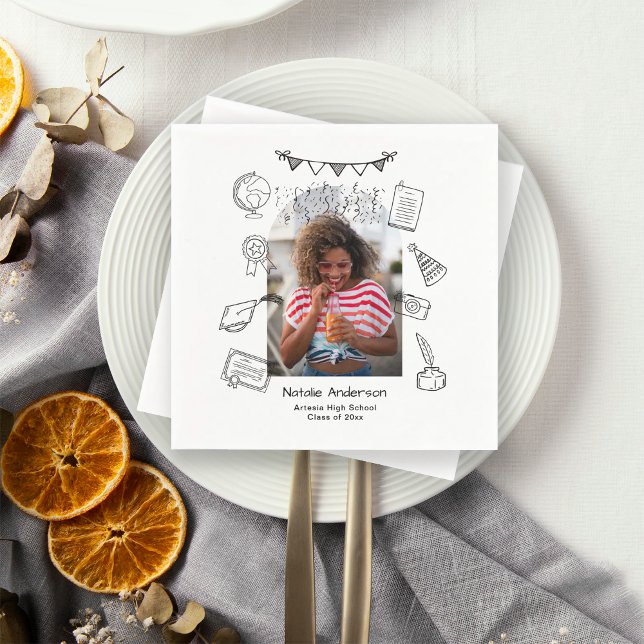 Hand Drawn Chic Arch Photo Graduate Party Napkin (Creator Uploaded)