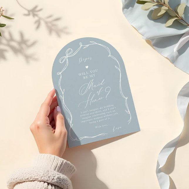 Hand Drawn Chic Bow Ribbon Maid of Honour Proposal Invitation (Hand Drawn Chic Bow Ribbon Maid of Honor Proposal Invitation)