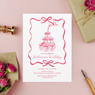 Hand Drawn Chic Pink Champagne Birthday Party Invitation