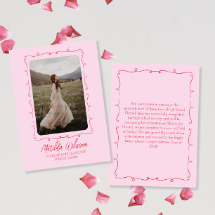 Hand Drawn Chic Pink & Red Photo 2024 Graduation Announcement