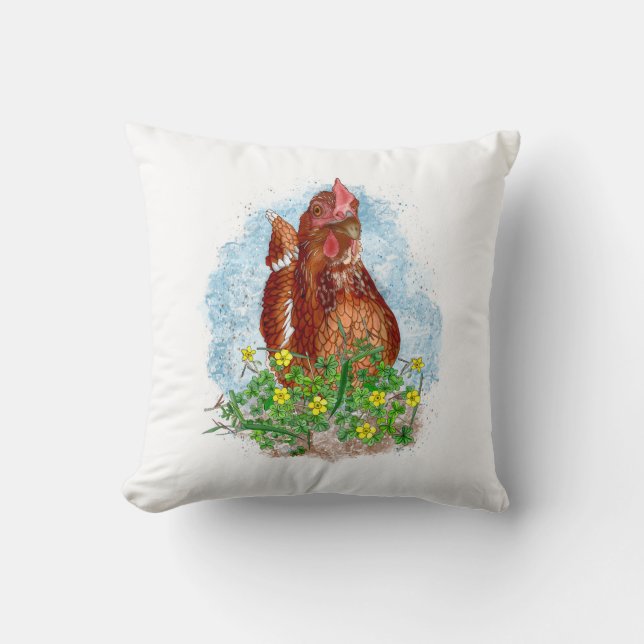 Hand drawn Chicken Art Cushion (Front)