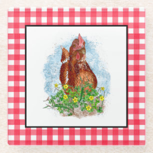 Hand drawn Chicken Art Glass Coaster