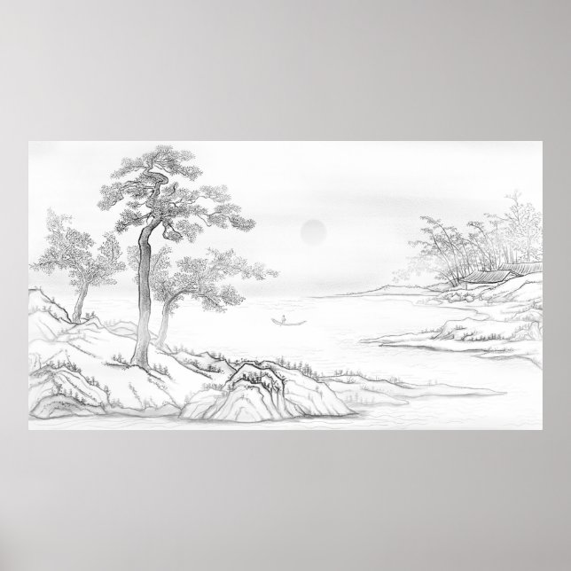 Hand Drawn Chinese Style Landscape Poster (Front)