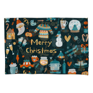 Hand-drawn Christmas and New Year elements. Pillowcase