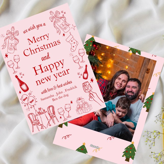 Hand drawn christmas and new year wishes doodle  holiday card (Creator Uploaded)