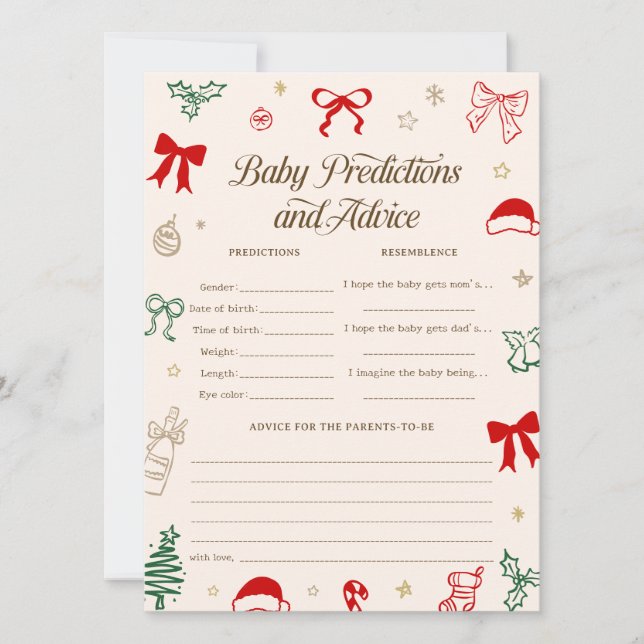 Hand Drawn Christmas Baby Shower Predictions Game  Invitation (Front)
