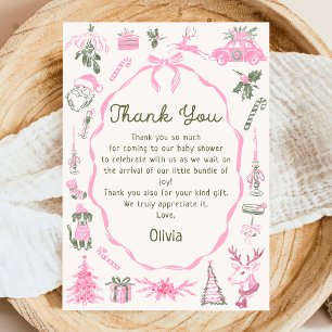 Hand Drawn Christmas Baby Shower Thank You Card