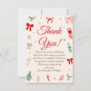 Hand Drawn Christmas Bridal Shower  Thank You Card
