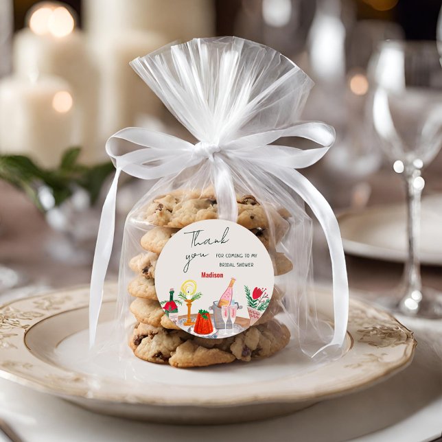 Hand Drawn Christmas Bridal Shower Thank You Classic Round Sticker (Hand Drawn Christmas Bridal Shower Thank You Classic Round Sticker)