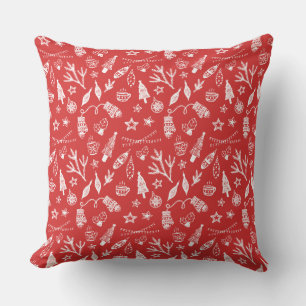 Hand Drawn Christmas Decorations Holiday Set Red Cushion