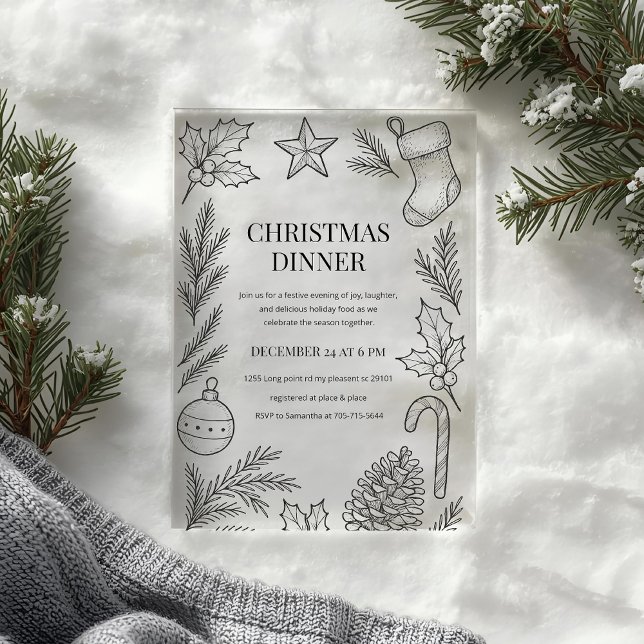 Hand-Drawn Christmas Dinner Acrylic Invitations (Creator Uploaded)