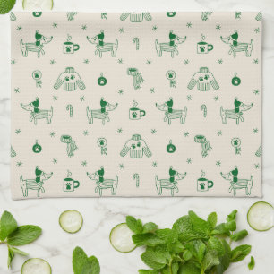 Hand-Drawn Christmas Dogs Kitchen Towel