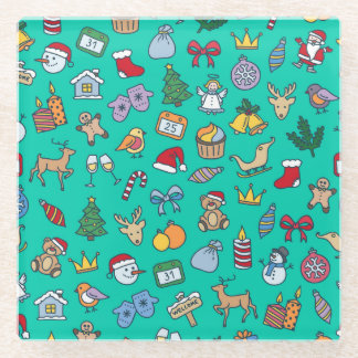 Hand Drawn Christmas: Festive Seamless. Glass Coaster
