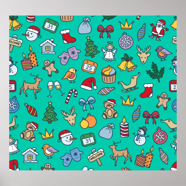 Hand Drawn Christmas: Festive Seamless. Poster (Front)