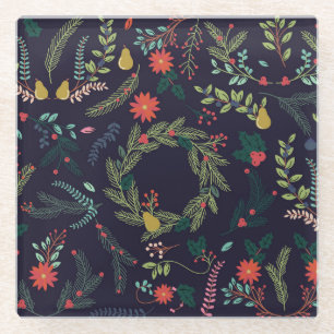 Hand-drawn Christmas florals: vintage collection Glass Coaster