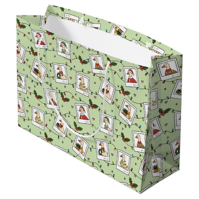 Hand Drawn - Christmas Geese Large Gift Bag (Back Angled)