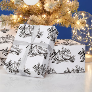 Hand Drawn Christmas Holiday Ornaments Pattern Wrapping Paper