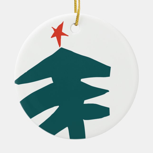 Hand Drawn Christmas Illustration Ceramic Tree Decoration (Front)