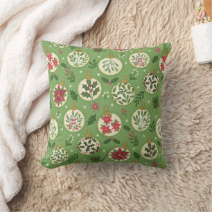 Hand Drawn Christmas Ornaments Throw Pillow