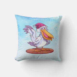 Hand Drawn Christmas Pelican Cartoon Cushion