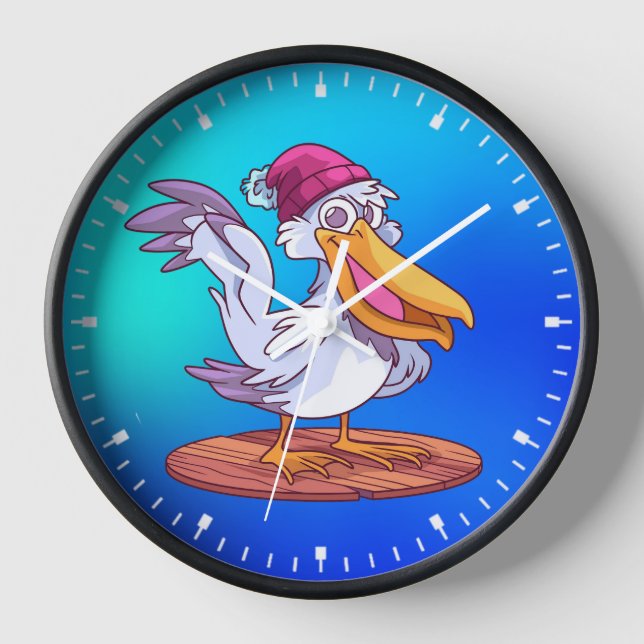Hand Drawn Christmas Pelican Cartoon Illustration- Clock (Front)