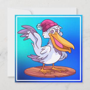 Hand Drawn Christmas Pelican Cartoon Invitation