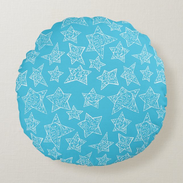 Hand drawn Christmas stars Round Cushion (Front)