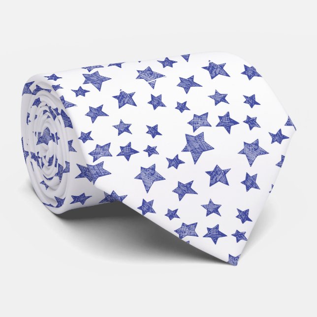 Hand drawn Christmas stars Tie (Rolled)