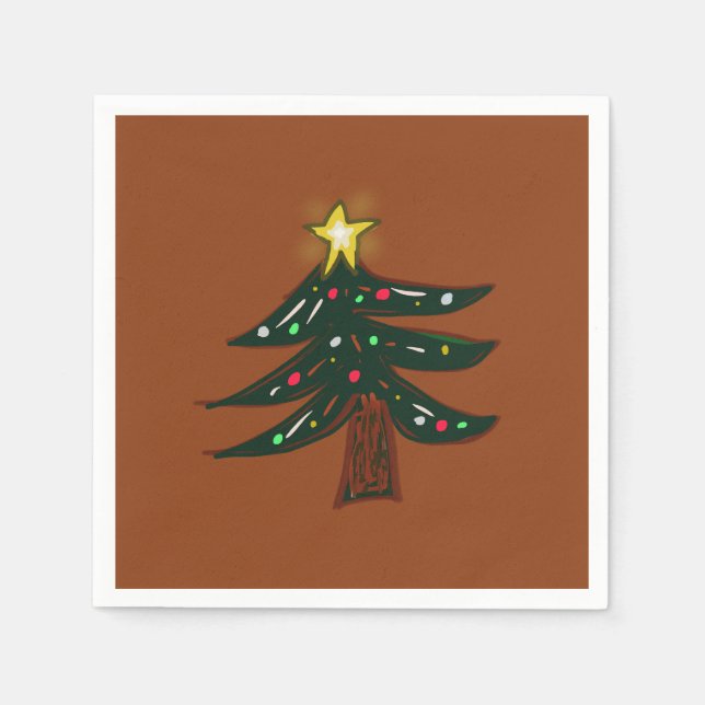 Hand Drawn Christmas Tree Brown  Napkin (Front)