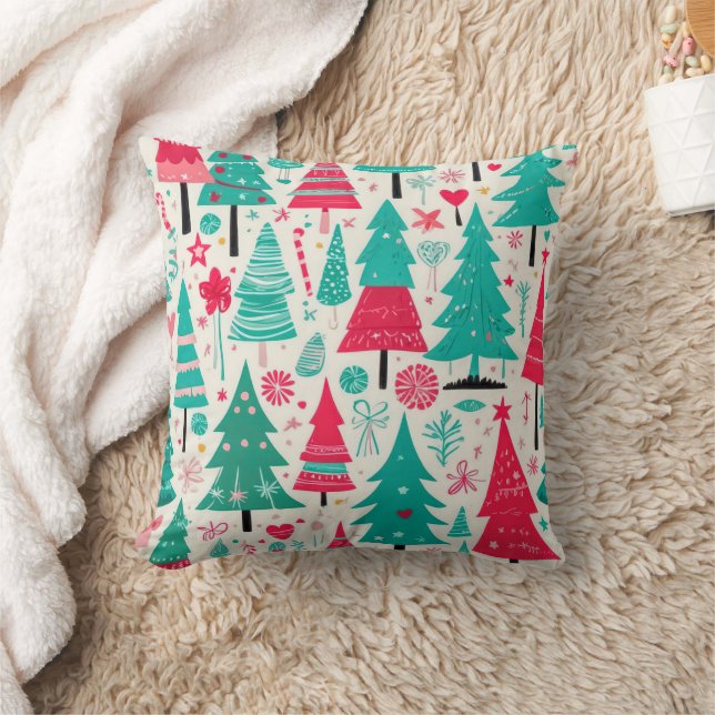 Hand Drawn Christmas Tree Pattern Illustration  Cushion (Blanket)