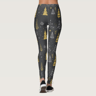 Hand drawn Christmas Trees pattern Leggings