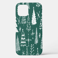 Hand drawn Christmas trees, winter pattern.