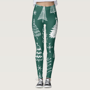 Hand drawn Christmas trees, winter pattern. Leggings