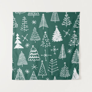 Hand drawn Christmas trees, winter pattern. Tapestry