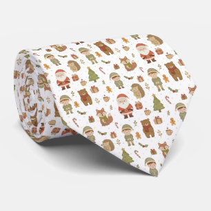 Hand Drawn Christmas Woodland Neck Tie