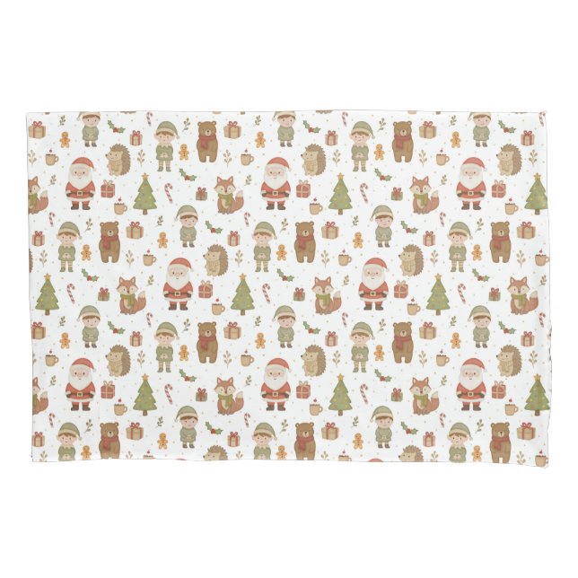 Hand Drawn Christmas Woodland Pillow Case (Front)