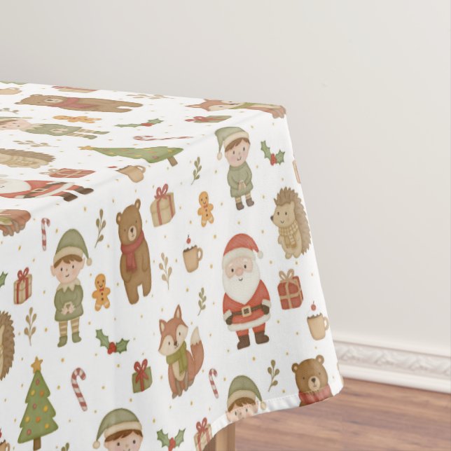Hand Drawn Christmas Woodland Tablecloth (In Situ)