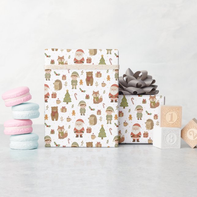 Hand Drawn Christmas Woodland Wrapping Paper Roll (Baby Shower)