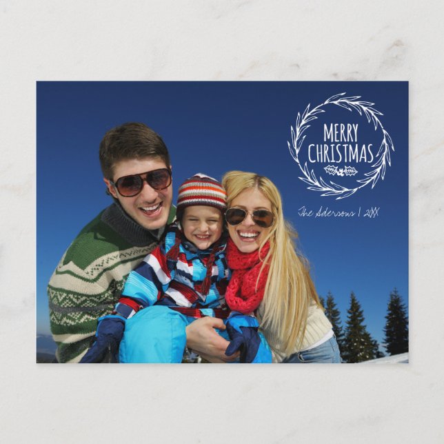 Hand Drawn Christmas Wreath Holiday Photo Postcard (Front)