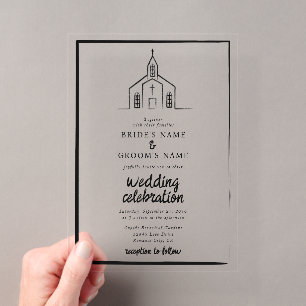 Hand Drawn Church Traditional Whimsical Wedding Acrylic Invitations