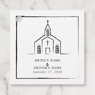 Hand Drawn Church Traditional Whimsical Wedding Favour Tags