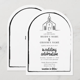 Hand Drawn Church Traditional Whimsical Wedding Invitation