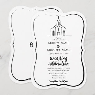 Hand Drawn Church Traditional Whimsical Wedding Invitation