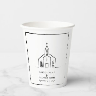 Hand Drawn Church Traditional Whimsical Wedding Paper Cups