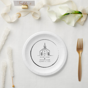 Hand Drawn Church Traditional Whimsical Wedding Paper Plate