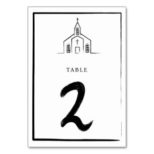 Hand Drawn Church Traditional Whimsical Wedding Table Number