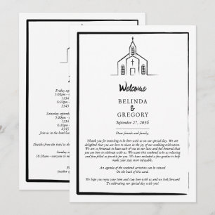 Hand Drawn Church Whimsical Wedding Itinerary Programme