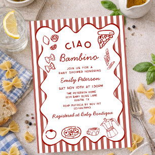 Hand Drawn Ciao Bambino Italian Theme Baby Shower Invitation