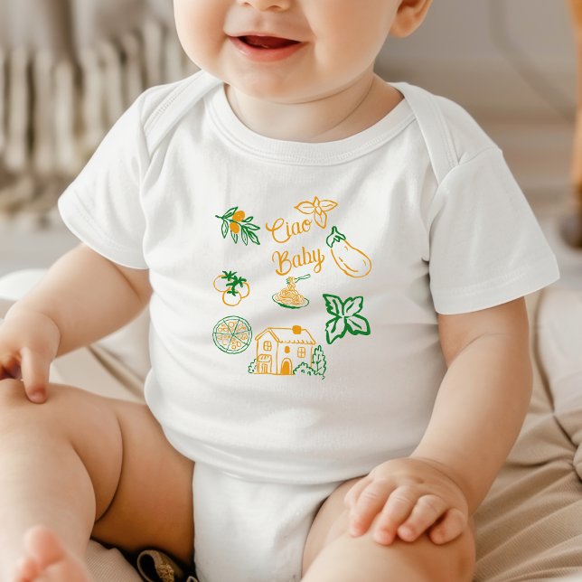 Hand Drawn Ciao Italian Pizza & Pasta Baby Shower Baby Bodysuit (Creator Uploaded)