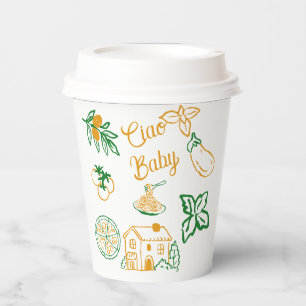Hand Drawn Ciao Italian Pizza & Pasta Baby Shower Paper Cups